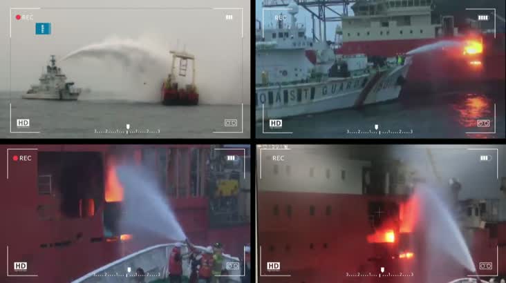 해상 선박 화재, 60명 전원 구조