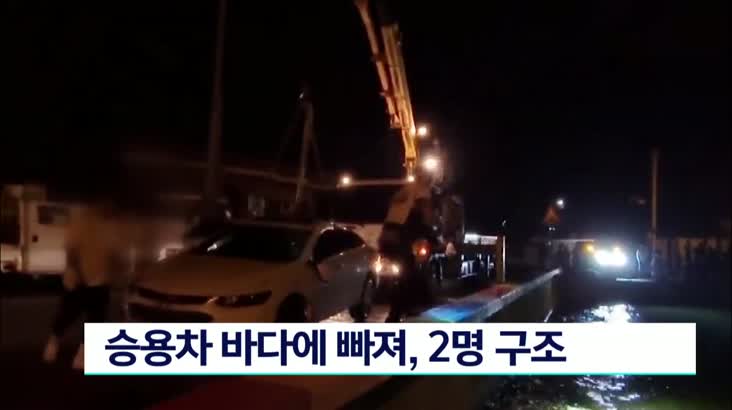 경남 사천시 미룡마을 해안도로 주행 승용차 바다에 빠져, 2명 구조